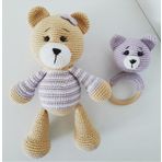 Ayıcık Boby ve Çıngırak Takımı Amigurumi Organik Oyuncak