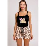 Ayıcık Desenli Askılı Şortlu Kadın Pijama