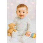 Ayıcık Desenli Fitilli Pamuklu Mevsimlik Erkek Bebek Pijama Takımı Uzun Kollu Üst Rahat Alt 1-2-3 Yaş - 00404 Mavi - 1 Yaş