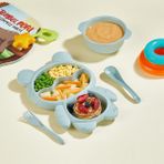 Ayıcık Şekilli 3 Bölmeli 4 Parça Bebek & Çocuk Mama Seti – Mama Tabağı ve Çorba Kasesi Beslenme Kabı - Yeşil