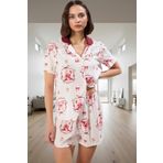 Ayıcıklı Desenli Shally Dokuma Viskoz Pijama Takımı Uzun Ömürlü Zarifane Tasarım Mükemmel Uyum