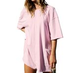 AYIYO Kadın Günlük Tulum, Kısa Kollu Bol Kesim Cepli Tulum, Pamuk-Polyester Karışımı, Çoklu Renkler, pembe (light pink), XXL