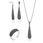 Aykat SET-300 Markazit Taşlı Üçlü Set Küpe Kolye Ucu Model Gümüş Yüzük