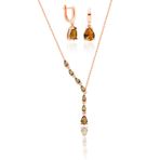Aykat SET-403 Kolye ve Küpe Rose Zultanit Taşlı Takısı Gümüş Takım