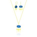 Aykat SET-430 Sarı Gold Renk Midyat Boncuk Nazarlık Küpe ve Kolye Ucu Gümüş Set