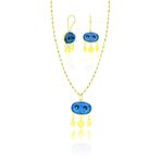 Aykat SET-433 Sarı Gold Rengi İki Gözlü Nazarlık Küpe ve Kolye Ucu Gümüş Set