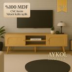Aykol Mobilya %100 Mdf Rattan(Jüt Kumaş ) Kapaklı Tv Ünitesi (180 Cm) – Premium Seri - Meşe