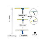 AYLA STAND 1.5 Metre Teleskopik Cam Silme Seti – Döner Başlıklı 45+35 cm Cam Çek + 35 cm Mop Ucu