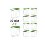 AYLA STAND 10 Adet 6 Litre Erzak Kabı Gıda Bakliyat Saklama Kabı