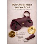 Ayleen Ayz Asılabilir Kalp Model Gözlük Kılıfı ve Anahtarlık Seti - Çanta Charmı Gözlük Koruyucu - Bordo