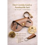 Ayleen Ayz Asılabilir Kalp Model Gözlük Kılıfı ve Anahtarlık Seti - Çanta Charmı Gözlük Koruyucu - Taba