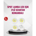 Aylina Mey Ithalat® 3 Lü Pilli Kablosuz LED Spot Lamba Seti Kumandalı Kolay Montaj Aydınlatma