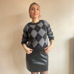 Aylish Antrasit Siyah Haley Baklava Desenli Kazak - Standart - Antrasit - Siyah