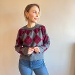Aylish Bordo Haley Baklava Desenli Kazak - Standart - Gri - Bordo
