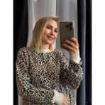 Aylish Leopar Desenli Kazak Taş Rengi - Standart - Taş - Siyah