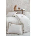 Ayliz Battal Boy Nevresim Takımı %100 Organik Pamuk Saten El Nakışlı Krem 240x220 Cm