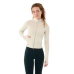 Ayma Active Dar Fit Fermuarlı Spor Üst – EcoVero™ Kumaş, Uzun Kollu, Baş Parmak Delikli, Cepli Sporcu Hırka (Krema, XS)
