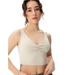 Ayma Active EcoVero Göğüs Pedli Büzgülü Askılı Büstiyer (Krema, S)