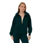 Ayma Active Gots Sertifikalı Organik Pamuk Kadın Fermuarlı Dik Yaka Sweatshirt (Orman Yeşili, XS)