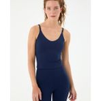 Ayma Active Indigo Göğüs Pedli, Düz ve Çapraz Ayarlanabilir Askılı, Geri Dönüştürülmüş, Half Crop Büstiyer, Spor ve Fitness Sütyeni, U Yaka Longline Motion Bra - XS - İndigo