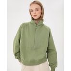 Ayma Active Kadın Açık Yeşil Dik Yaka Sweatshirt - Yarı Fermuarlı Sweat, Uzun Kollu, Sertifikalı Organik Pamuk, Nefes Alan Kumaş, Günlük ve Spor Eşofman Üstü - XS