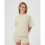 Ayma Active Kadın Bej Krem Sweat-Tee - Gots Sertifikalı Organik Pamuk, İçi Şardonlu, Kısa Kollu, Bisiklet Yaka, Günlük ve Spor Kullanım İçin Rahat Sweatshirt Tişört - XS