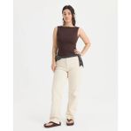 Ayma Active Kadın Kahverengi Kayık Yaka Bluz - EcoVero™ Viskoz, Kolsuz, Tek Kat, Minimal ve Zarif Günlük Bluz - XS