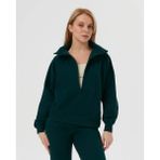Ayma Active Kadın Koyu Yeşil Dik Yaka Sweatshirt - Yarı Fermuarlı Sweat, Uzun Kollu, Sertifikalı Organik Pamuk, Nefes Alan Kumaş, Günlük ve Spor Eşofman Üstü - Orman Yeşili - XS