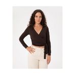 Ayma Active Kahverengi EcoVero™Viskoz Uzun Kollu Anvelop Belden Bağlamalı Crop Bluz