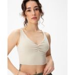 Ayma Active Krem EcoVero Viskoz, Ayarlanabilir Çapraz Askılı, Göğüs Pedli, V Yaka, Ön Büzgülü Askılı Büstiyer