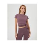 Ayma Active Lila Sırt Dekolteli Drape Detaylı Crop Kısa Kollu Bluz