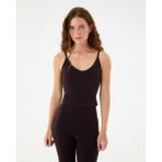 Ayma Active Mürdüm Indigo Göğüs Pedli, Düz ve Çapraz Ayarlanabilir Askılı, Geri Dönüştürülmüş, Half Crop Büstiyer, Spor ve Fitness Sütyeni, U Yaka Longline Motion Bra