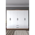 Aymobsan Mimoza 6 Kapılı 2 Çekmeceli Gardrop Geniş Dolap Elbise Dolabı Atlantik Çam - Beyaz