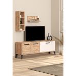 Aymobsan Porto Açık Raflı TV Ünitesi Modern Tasarım Atlantik Çam Beyaz Suntalam 140 cm Genişlik - Atlantik Çam - Beyaz