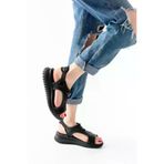 Aymood 149477AYM T-221 Siyah Spring Paraşüt Kumaş Lastikli Ortopedik Kadın Sandalet