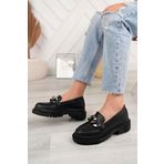 Aymood 23310 Zincirli Kalın Taban Siyah Kadın Loafer Makosen Ayakkabı