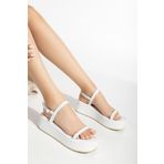 Aymood 861-1027 Beyaz Dolgu Topuk Kadın Sandalet
