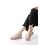 Aymood DM-363 Bej Baret Cırtlı Dikişli Günlük Kadın Sandalet
