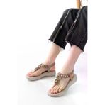 Aymood Dm-609 Bej Taşlı Arka Lastikli Parmak Arası Kadın Sandalet 145654aym