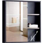Ayna Kapılı Alüminyum Banyo Duvar Dolabı, 59,6 cm Siyah, Banyo, Oturma Odası ve Giriş Yolları için Tuvalet Depolama Üzerinde Yer Tasarrufu - Dekoratif ve Makyaj Aynası
