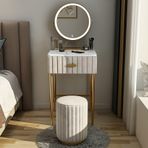 Ayna ve Çekmeceli Modern Beyaz Makyaj Makyaj Masası, LED Işıklı Tuvalet Masası ve Tabure, Güzellik ve Bakım için Kompakt Yazı Masası - 40 cm Boyut