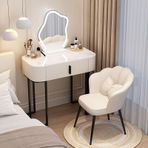Ayna ve Işıklı Modern Makyaj Masası Çekmeceli Ahşap Makyaj Masası Demir Ayaklı Küçük Tuvalet Masası 3 Renk Seçeneği Şık Yatak Odası Mobilyaları (Beyaz 70 cm)
