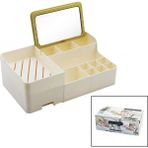 Aynalı Bambu - Çekmeceli Makyaj - Takı Organizer Sert Plastik 13 Bölmeli 28.5X17.5X9.5CM (4887) - Renkli