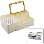 Aynalı Bambu - Çekmeceli Makyaj - Takı Organizer Sert Plastik 13 Bölmeli 28.5X17.5X9.5CM (5047)