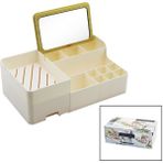 Aynalı Bambu - Çekmeceli Makyaj - Takı Organizer Sert Plastik 13 Bölmeli 28.5X17.5X9.5CM (5263)