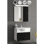Aynalı Banyo Dolabı Takımı 55 cm Royal Mermer Desenli Kapak Komple Mdf ve Seramik Lavabo