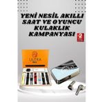 Aynalı Bluetooth Kulaklık ve 7 Kordonlu Akıllı Saat Dijital Göstergeli Uzun Pil Ömrü