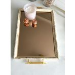 Aynalı Tepsi,lüks Çay Tepsisi,sunum Tepsisi,nişan Tepsisi,çay Kahve Sunum Tepsisi KREM (GOLD DETAYLI)