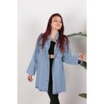 AYNAZ Kadın Jean Ceket, Oversize Kalıp, Açık Mavi, 42 Beden