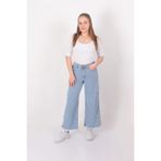 AYNAZ Kadın Wide Leg Jean Pantolon, Normal Bel, Buz Mavi, L, 190009-950